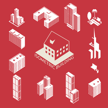Building icon set. The building is a simple illustration of the icons of urban architecture. Simple set of icons of business buildings and office space. Housing for the web graphics, rent and presentations.のイラスト素材