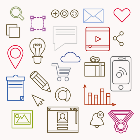 Web icons set.Simple design of flat shapes and color-filled, vector illustration. Design elements for web and mobile applications.のイラスト素材