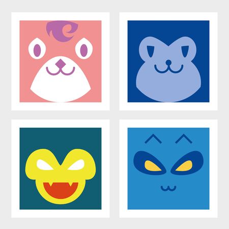 Angry, colorful, funny animals anime. Vector illustration.のイラスト素材