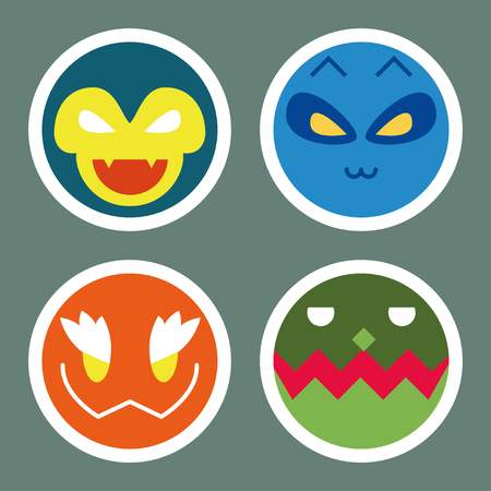 Angry, colorful, funny animals anime. Vector illustration.のイラスト素材