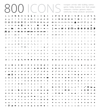 A large set of unique icons for design and modern technology of various themes: gestures, people, transport, hobby, equipment, computer, tool, mediaのイラスト素材