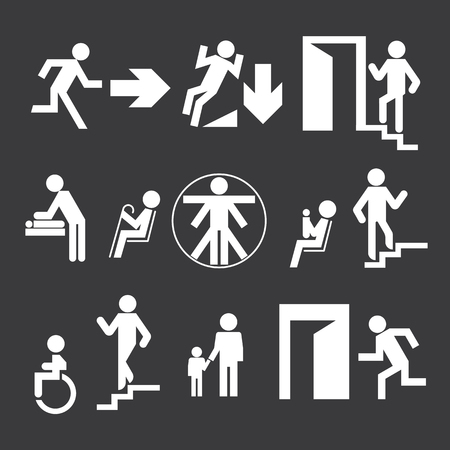 Signs of evacuation and explanatory signs in public placesのイラスト素材
