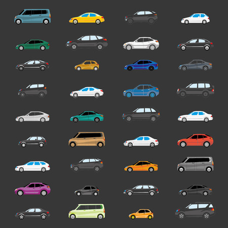 Road traffic. Illustration with heavy traffic. Different versions of vehicle types.のイラスト素材
