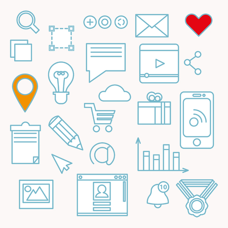 Web icons set.Simple design of flat shapes and color-filled, vector illustration. Design elements for web and mobile applications.のイラスト素材