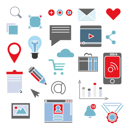 Web icons set.Simple design of flat shapes and color-filled, vector illustration. Design elements for web and mobile applications.のイラスト素材
