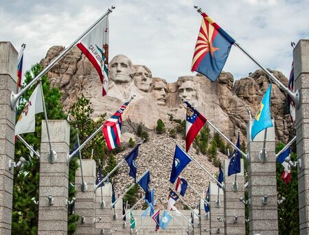 Mount Rushmore with country flagsのeditorial素材