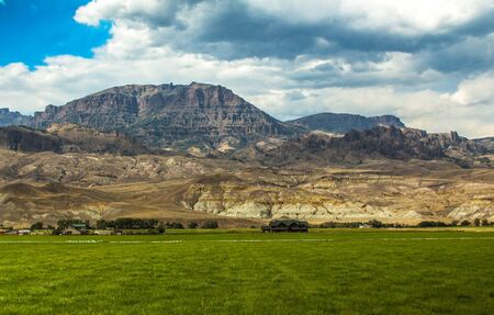Farm in mountainous countrysideの写真素材