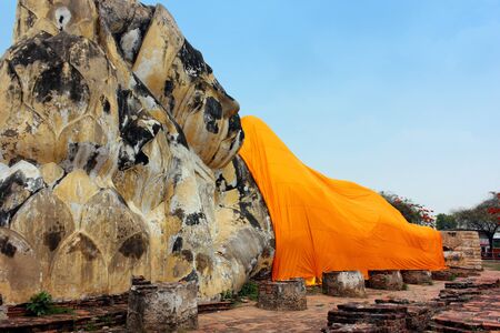 Big Reclining Buddha at Wat Lokaya, Suthram, Thailandの写真素材