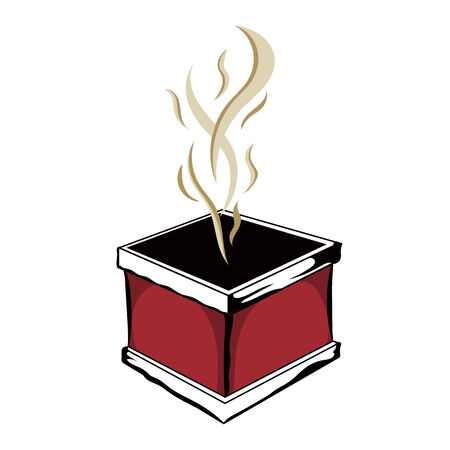 fantasy illustration of a magic fire pit chimney box with smoke, steam and mist coming out of it.のイラスト素材