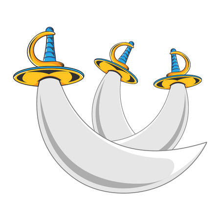 Vector fantasy illustration of three pirate warrior sharp shiny swords grouped up together.のイラスト素材