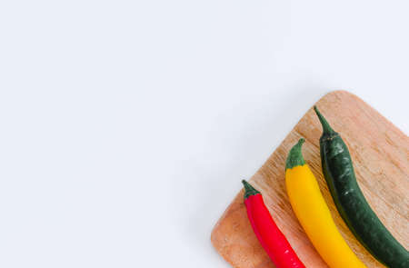 Close up of hot peppers isolated on white background. Red, yellowの写真素材