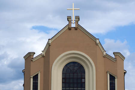 church temple building with a glass facade, close-upの写真素材