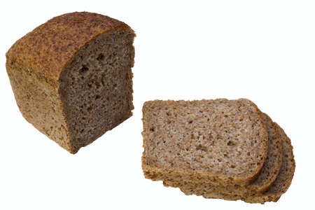grain bread and sliced bread on a white background