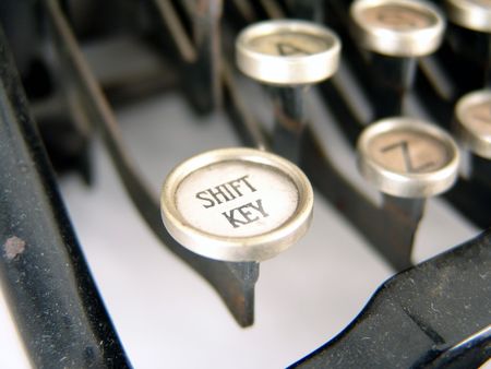 shift key and typewriter keys of antique typewriter