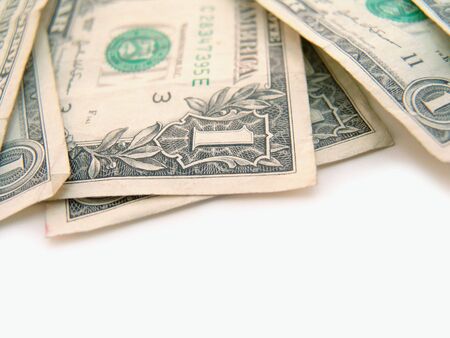 one dollar bills isolated over white background                       
