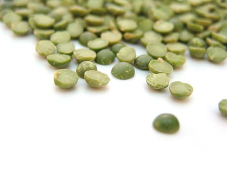 small green split peas isolated on white background