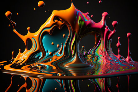 Close-Up View of Liquid Painting on Black Background. Generative AIの素材