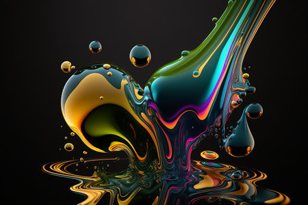 3d render of abstract colorful background with oil drops in water.の素材