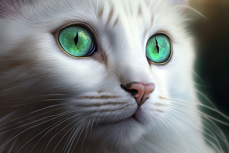 White cat with green eyes close-up. Beautiful cat portrait.の素材