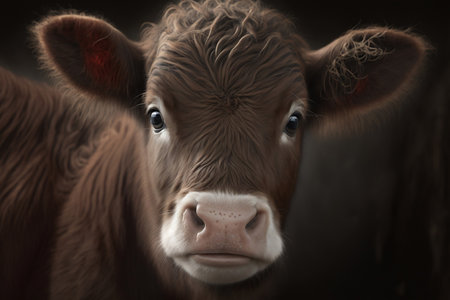 Close-Up Portrait of a Newborn Calf. Generative AIの素材