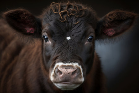 Close-Up Portrait of a Newborn Calf. Generative AIの素材