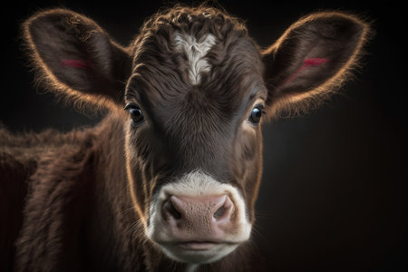 Close-Up Portrait of a Newborn Calf. Generative AIの素材
