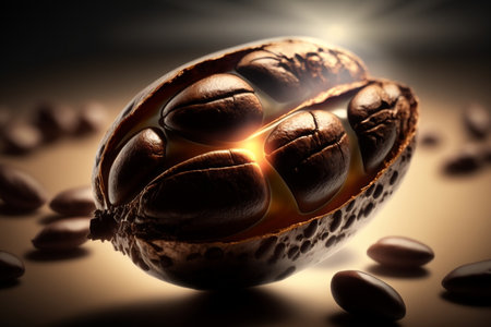 A close-up of a coffee bean. Generative AIの素材