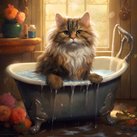 Cat Bathing in a Bathtub Generative AIの素材