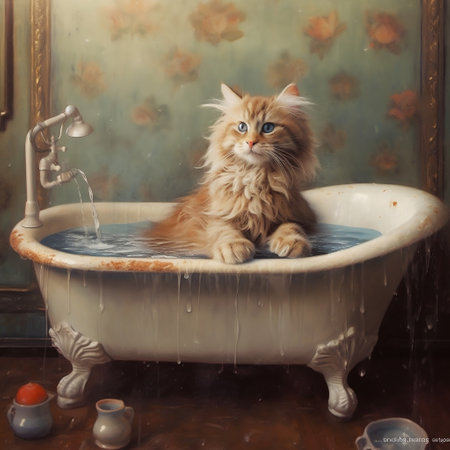 Cat Bathing in a Bathtub Generative AIの素材
