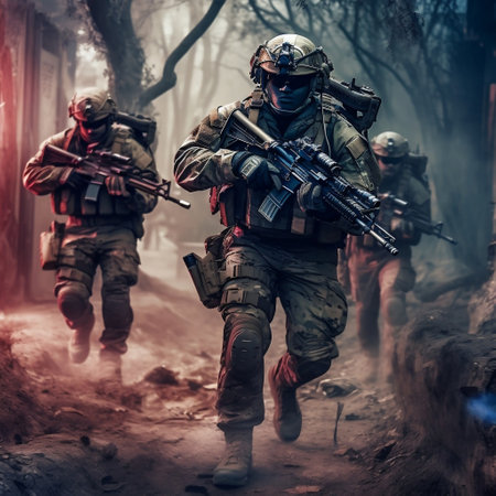 Soldiers Advancing in Modern Warfare Generative AIの素材