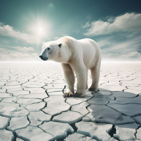Polar Bear on Melting Ice Cap, Symbol of Climate Change and Global Warming Generative AIの素材