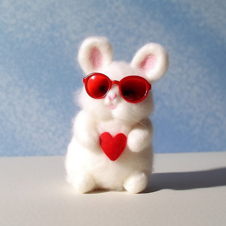 White Furry Bunny Rabbit with Sunglasses and Red Heart for Mother's Day or Valentine's Friendship Generative AIの素材