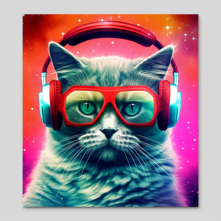 DJ Cat Wearing Sunglasses and Headphones Generative AIの素材