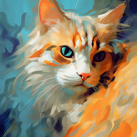 Unique Digital Painting of Abstract Cat Art Generative AIの素材