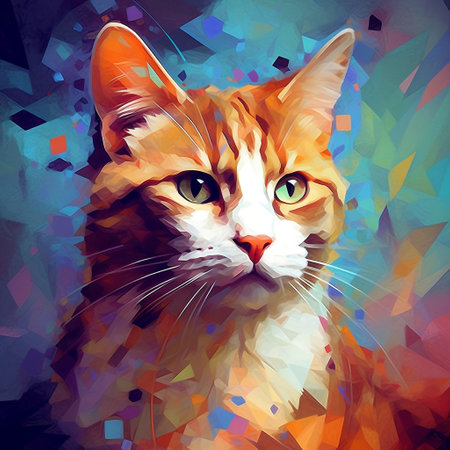 Unique Digital Painting of Abstract Cat Art Generative AIの素材