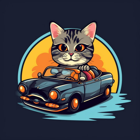 Cute Kitty Driving Sports Car, Funny Animal in Car Generative AIの素材