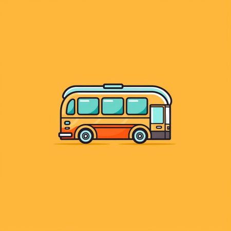 Minimalist Comic-Style Flat Design Icon of a Decorated Bus for Logos and Lists Generative AIの素材