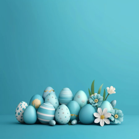 Easter Eggs Banner Blue Background Generative AIの素材