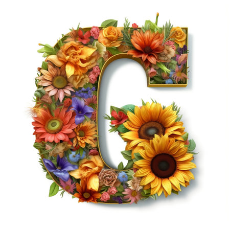 Floral and sunflower, colorful illustration letter G Generative AIの素材