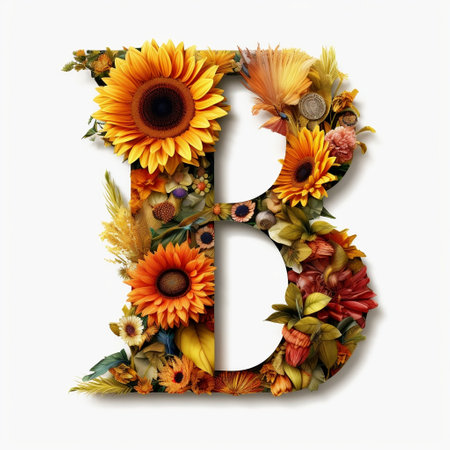 Floral and sunflower, colorful illustration letter B Generative AIの素材
