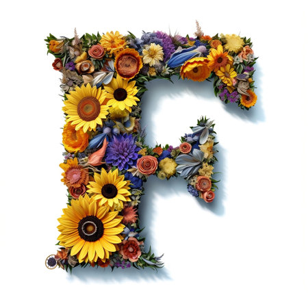 Floral and sunflower, colorful illustration letter F Generative AIの素材