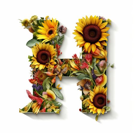 Floral and sunflower, colorful illustration letter H Generative AIの素材