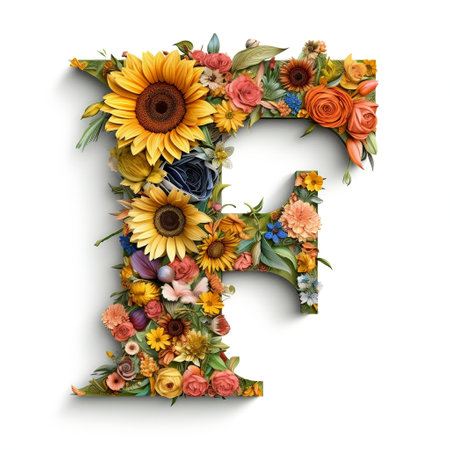 Floral and sunflower, colorful illustration letter F Generative AIの素材
