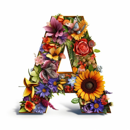 Floral and sunflower, colorful illustration letter A Generative AIの素材