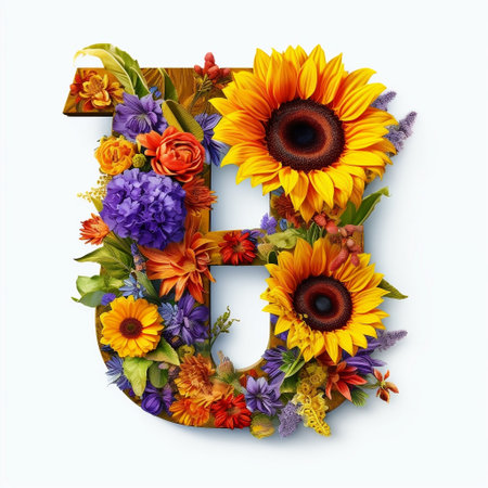Floral and sunflower, colorful illustration letter B Generative AIの素材