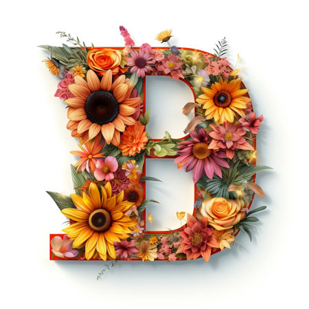 Floral and sunflower, colorful illustration letter B Generative AIの素材