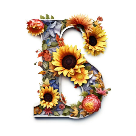Floral and sunflower, colorful illustration letter S Generative AIの素材