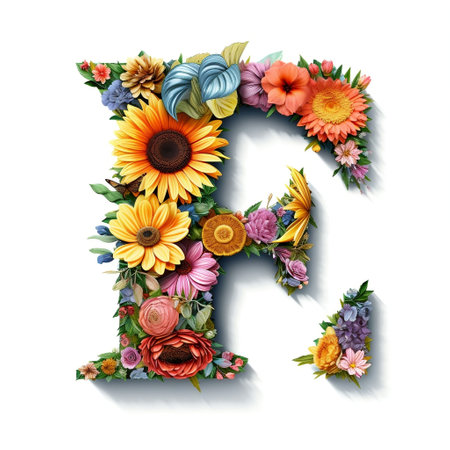 Floral and sunflower, colorful illustration letter F Generative AIの素材