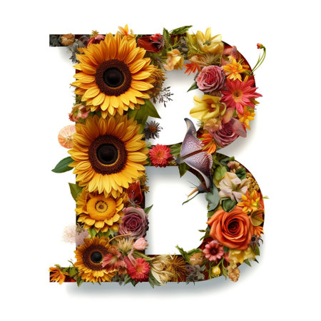 Floral and sunflower, colorful illustration letter B Generative AIの素材