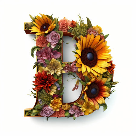Floral and sunflower, colorful illustration letter B Generative AIの素材